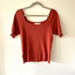 Burnt orange ribbed knit top LOFT fall pumpkin color